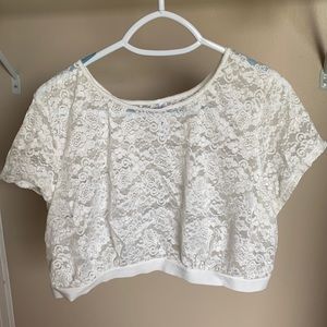 WHITE LACE SHORT SLEEVE UNDER-IT-ALL CROP TOP